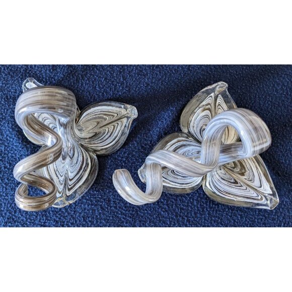 VTG C. 1980 2 Art Glass Paperweight Handblown Decor Swirl Lily Flower Gray 5*4" - Picture 4 of 8